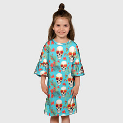 Платье клеш для девочки Черепа и отпуск, цвет: 3D-принт — фото 2