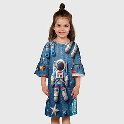 Платье клеш для девочки Космонавт - вышивка по джинсе нейросеть, цвет: 3D-принт — фото 2