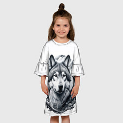Платье клеш для девочки Волк и природа, цвет: 3D-принт — фото 2