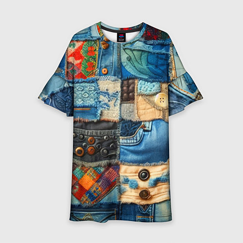 Детское платье Vanguard denim patchwork - ai art / 3D-принт – фото 1
