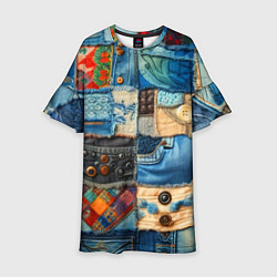 Платье клеш для девочки Vanguard denim patchwork - ai art, цвет: 3D-принт