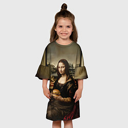 Платье клеш для девочки Мона Лиза и большой гамбургер, цвет: 3D-принт — фото 2