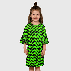 Платье клеш для девочки Искажённые полосы кислотный зелёный, цвет: 3D-принт — фото 2