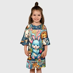 Платье клеш для девочки Funny hare and his friends - patchwork, цвет: 3D-принт — фото 2