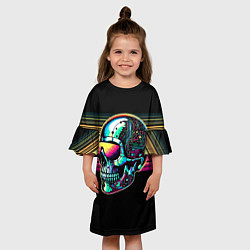Платье клеш для девочки Cyber skull - ai art fantasy, цвет: 3D-принт — фото 2