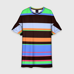 Платье клеш для девочки Разноцветный полосатый, цвет: 3D-принт