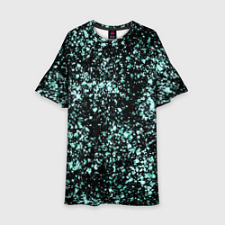 Платье клеш для девочки Чёрный с напылением голубого цвета абстракция, цвет: 3D-принт