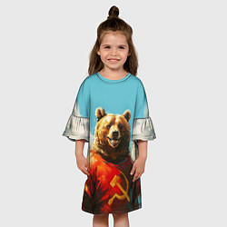 Платье клеш для девочки Медведь с гербом СССР, цвет: 3D-принт — фото 2