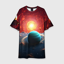 Платье клеш для девочки Космос и разные планеты, цвет: 3D-принт