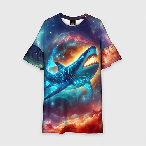 Детское платье Космическая неоновая акула - нейросеть / 3D-принт – фото 1