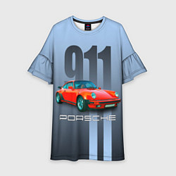 Платье клеш для девочки Винтажный автомобиль Porsche 911 Carrera, цвет: 3D-принт