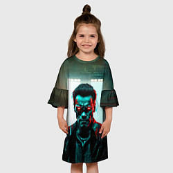 Платье клеш для девочки Киберпанк портрет терминатора, цвет: 3D-принт — фото 2