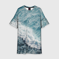 Платье клеш для девочки Морская бирюзовая волна, цвет: 3D-принт