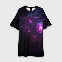 Платье клеш для девочки Космическая объемная абстракция с фиолетовым свече, цвет: 3D-принт