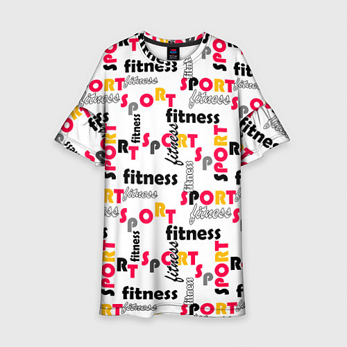 Детское платье Спортивный паттерн с текстом желтого красного черн / 3D-принт – фото 1