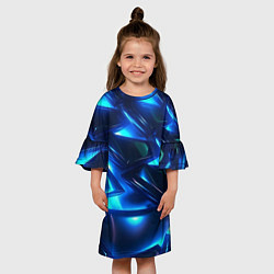 Платье клеш для девочки Синие абстрактные неоновые плиты, цвет: 3D-принт — фото 2