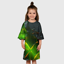 Платье клеш для девочки Зеленая абстрактная неоновая текстура, цвет: 3D-принт — фото 2