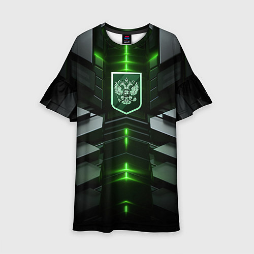 Детское платье Герб России и яркий зеленый неон / 3D-принт – фото 1