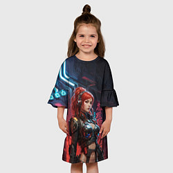 Платье клеш для девочки Рыжая кибернетическая воительница, цвет: 3D-принт — фото 2