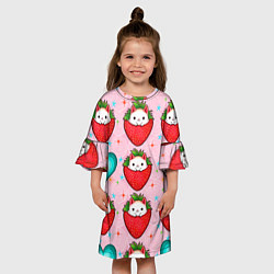 Платье клеш для девочки Котик клубничка и сердца узор, цвет: 3D-принт — фото 2