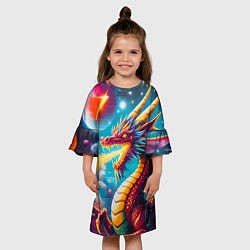 Платье клеш для девочки Космический дракон - граффити, цвет: 3D-принт — фото 2