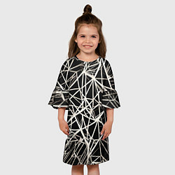 Платье клеш для девочки Белые хаотичные линии на чёрном фоне, цвет: 3D-принт — фото 2