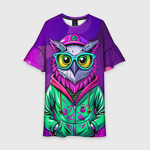 Детское платье Модная сова на фиолетовом / 3D-принт – фото 1