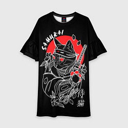 Платье клеш для девочки Черный кот - самурай, цвет: 3D-принт