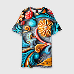 Платье клеш для девочки Растительный узор - нейросеть, цвет: 3D-принт