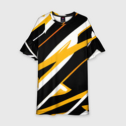 Платье клеш для девочки Жёлто-белые полосы и чёрный фон, цвет: 3D-принт