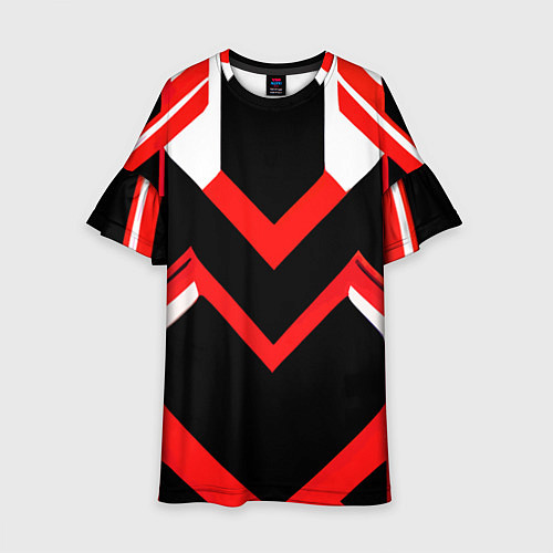 Детское платье Красно-белые полосы и чёрный фон / 3D-принт – фото 1