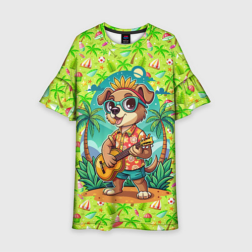 Детское платье Песик играет на гитаре жарким летом / 3D-принт – фото 1
