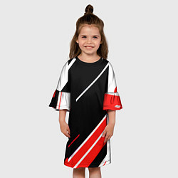 Платье клеш для девочки Бело-красные полосы на чёрном фоне, цвет: 3D-принт — фото 2