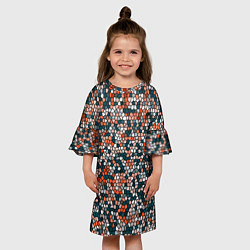Платье клеш для девочки Красно-бирюзовый паттерн мелкая мозаика, цвет: 3D-принт — фото 2