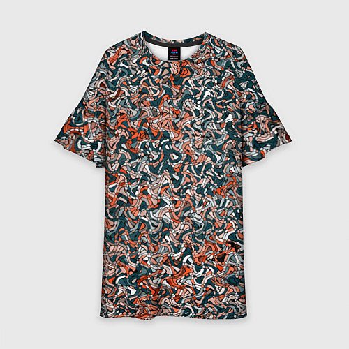 Детское платье Тёмный сине-оранжевый абстрактная текстура / 3D-принт – фото 1