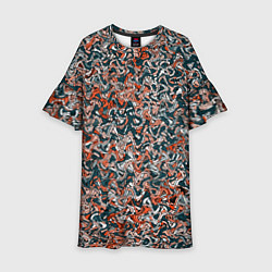 Платье клеш для девочки Тёмный сине-оранжевый абстрактная текстура, цвет: 3D-принт