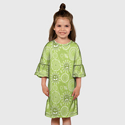 Платье клеш для девочки Зеленый цветочный - паттерн смайлики, цвет: 3D-принт — фото 2