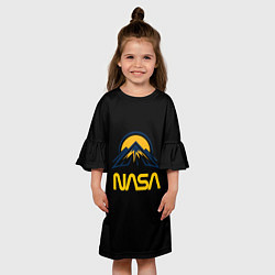 Платье клеш для девочки Nasa горы лого, цвет: 3D-принт — фото 2