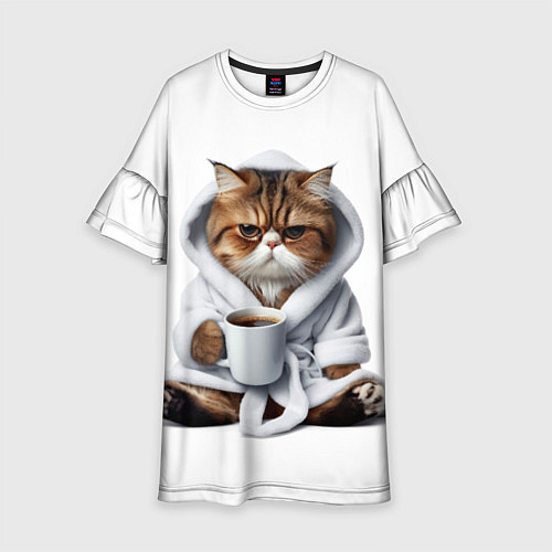 Детское платье Котик в халате и кофе / 3D-принт – фото 1