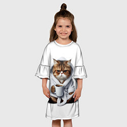 Платье клеш для девочки Котик в халате и кофе, цвет: 3D-принт — фото 2