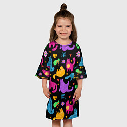 Платье клеш для девочки Паттерн разноцветных котиков, цвет: 3D-принт — фото 2
