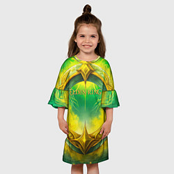 Платье клеш для девочки Elden Ring зелено-желтое кольцо, цвет: 3D-принт — фото 2