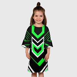 Платье клеш для девочки Полосы и зелёно-белый шестиугольник, цвет: 3D-принт — фото 2