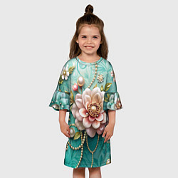 Платье клеш для девочки Объемные цветы и жемчуг, цвет: 3D-принт — фото 2