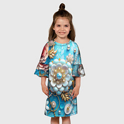 Платье клеш для девочки Цветы и жемчуг, цвет: 3D-принт — фото 2