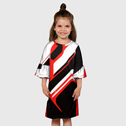 Платье клеш для девочки Бело-красные линии на чёрном фоне, цвет: 3D-принт — фото 2