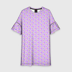 Платье клеш для девочки Паттерн сиреневый цветочный, цвет: 3D-принт