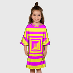 Платье клеш для девочки Удаление квадратов - оптический коридор желтый, цвет: 3D-принт — фото 2