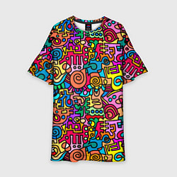 Платье клеш для девочки Психоделические узоры - цветные дудлы, цвет: 3D-принт