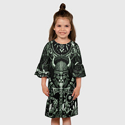 Платье клеш для девочки Викинг топор и руны, цвет: 3D-принт — фото 2
